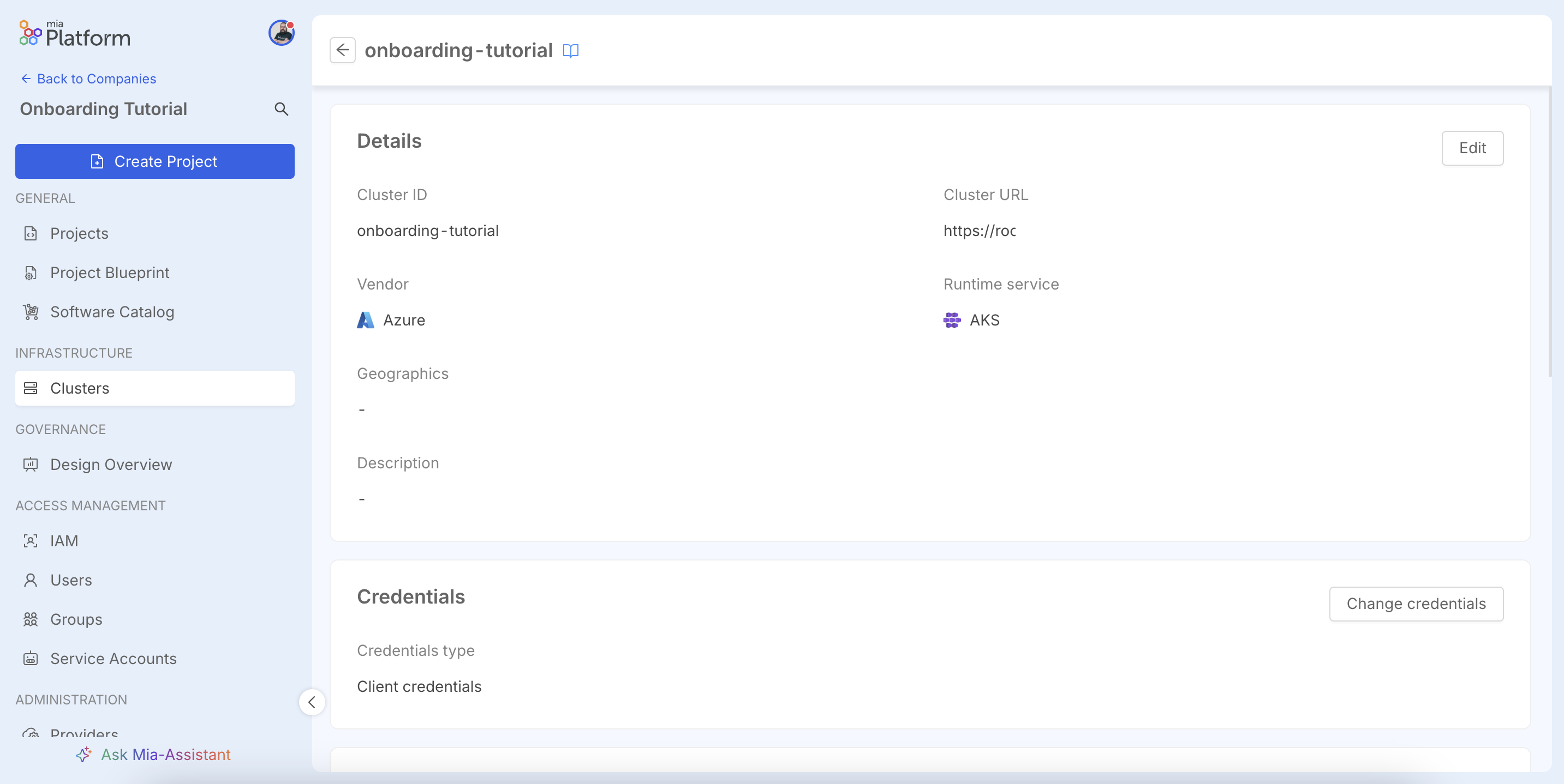 Cluster details page showing the summary of the new connection.