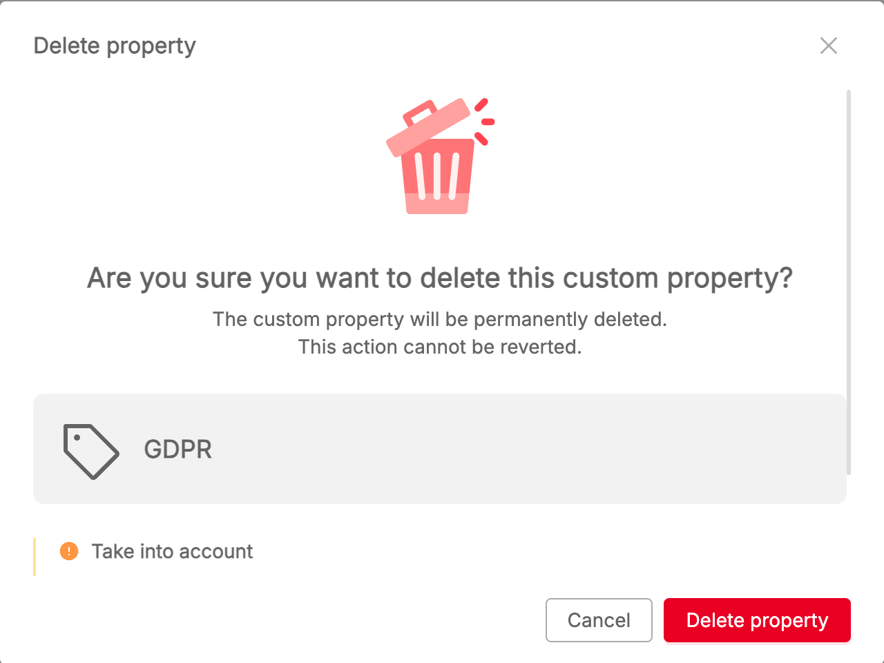 Custom property delete