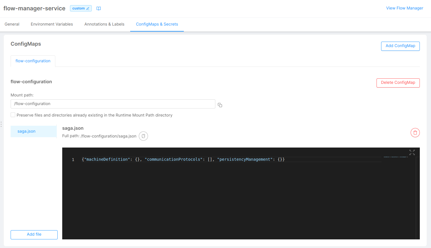 Flow manager initial configuration