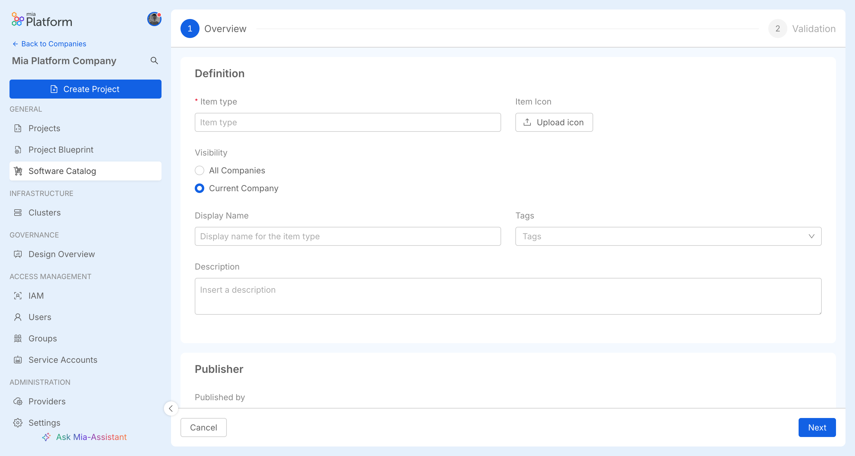 Create Software Catalog ITDs